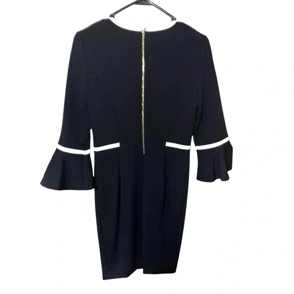 Calvin Klein Sheath Midi Dress Flounce Sleeve Black & White Funeral‎ Graduation - Picture 2 of 7